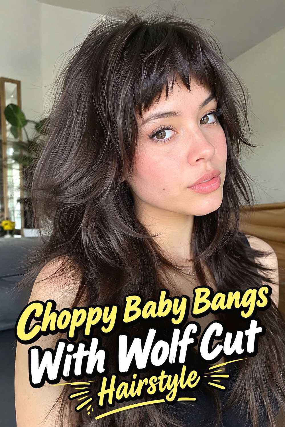 7. Choppy Baby Bangs With Wolf Cut Hairstyle