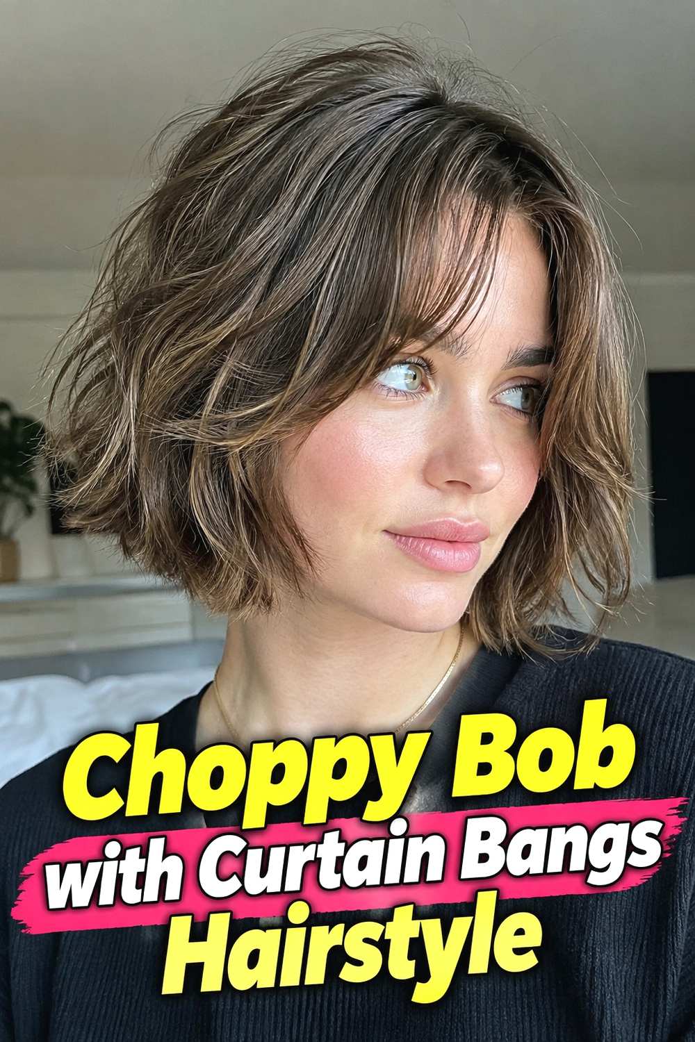 11. Choppy Bob With Curtain Bangs Hairstyle