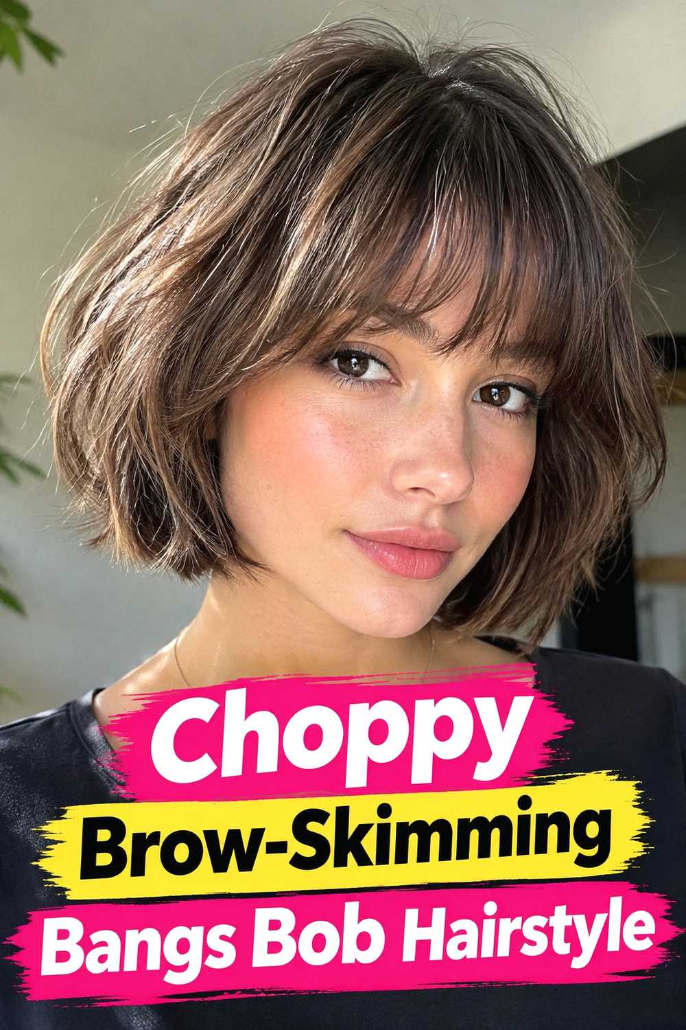 3. Choppy Brow Skimming Bangs Bob Hairstyle