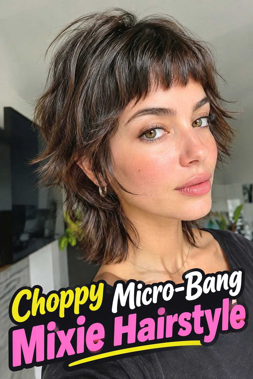 2. Choppy Micro Bang Mixie Hairstyle