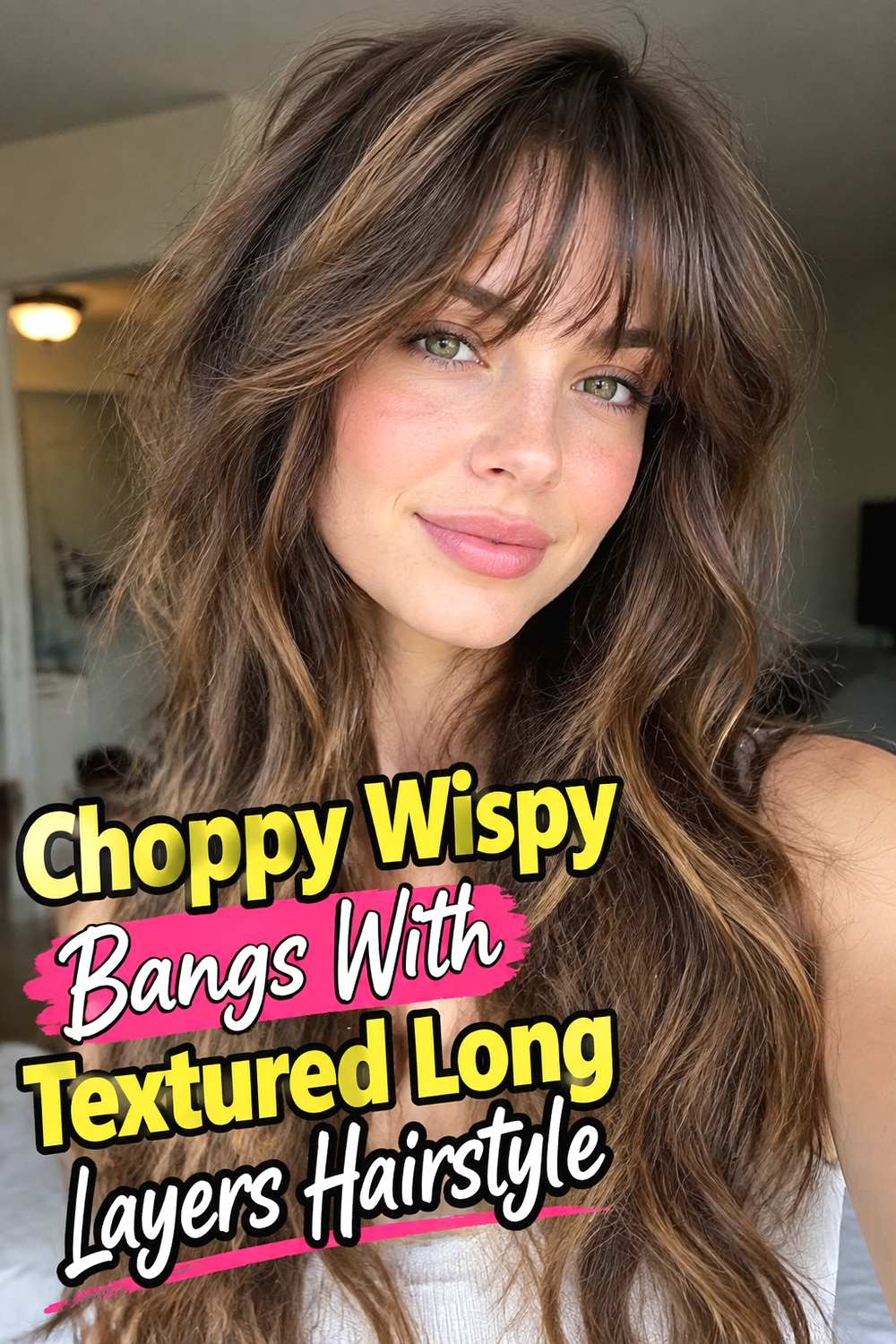 Choppy Wispy Bangs With Textured Long Layers Hairstyle