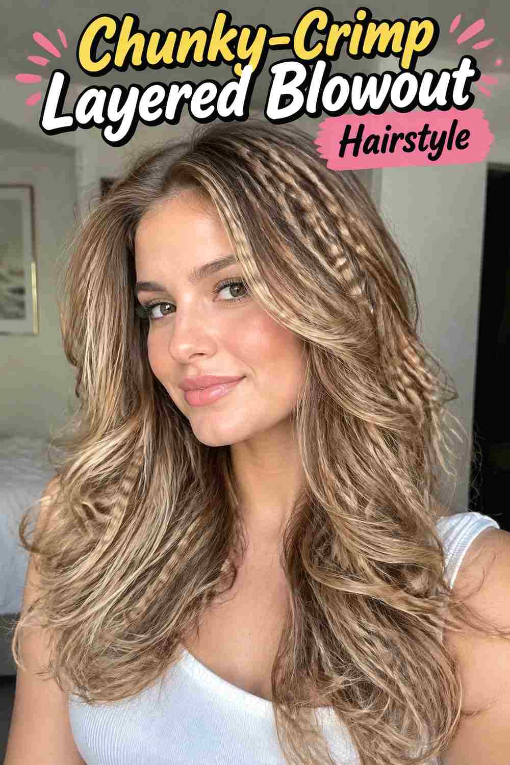15. Chunky Crimp Layered Blowout Hairstyle