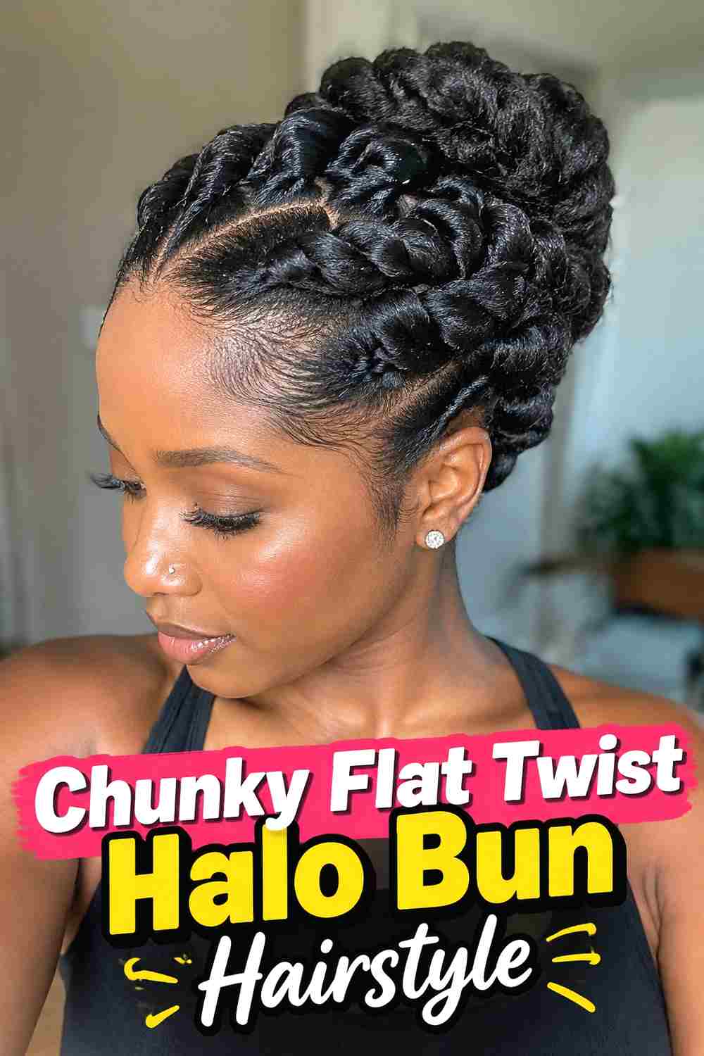 5. Chunky Flat Twist Halo Bun Hairstyle