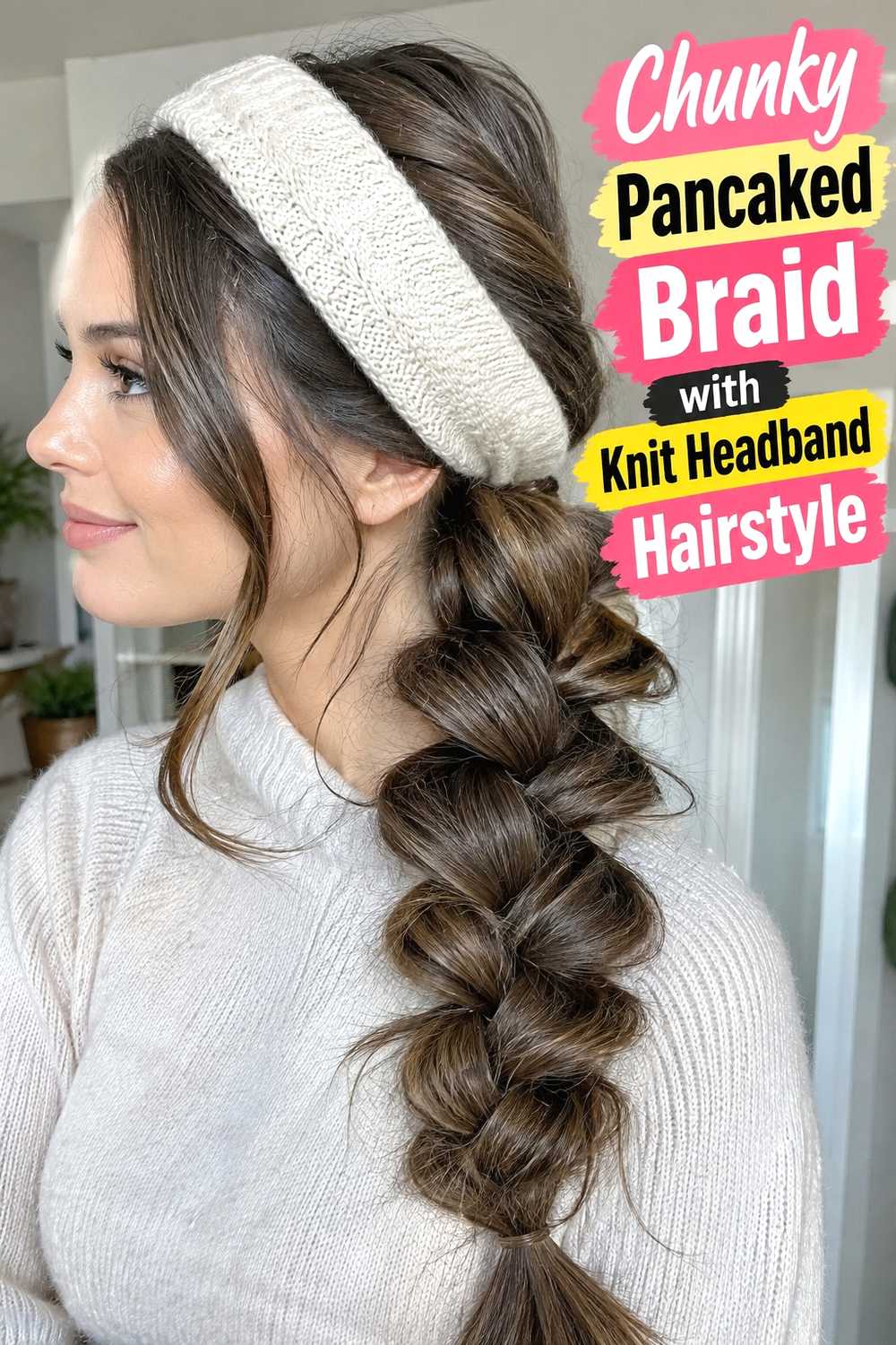 14. Chunky Pancaked Braid With Knit Headband Hairstyle
