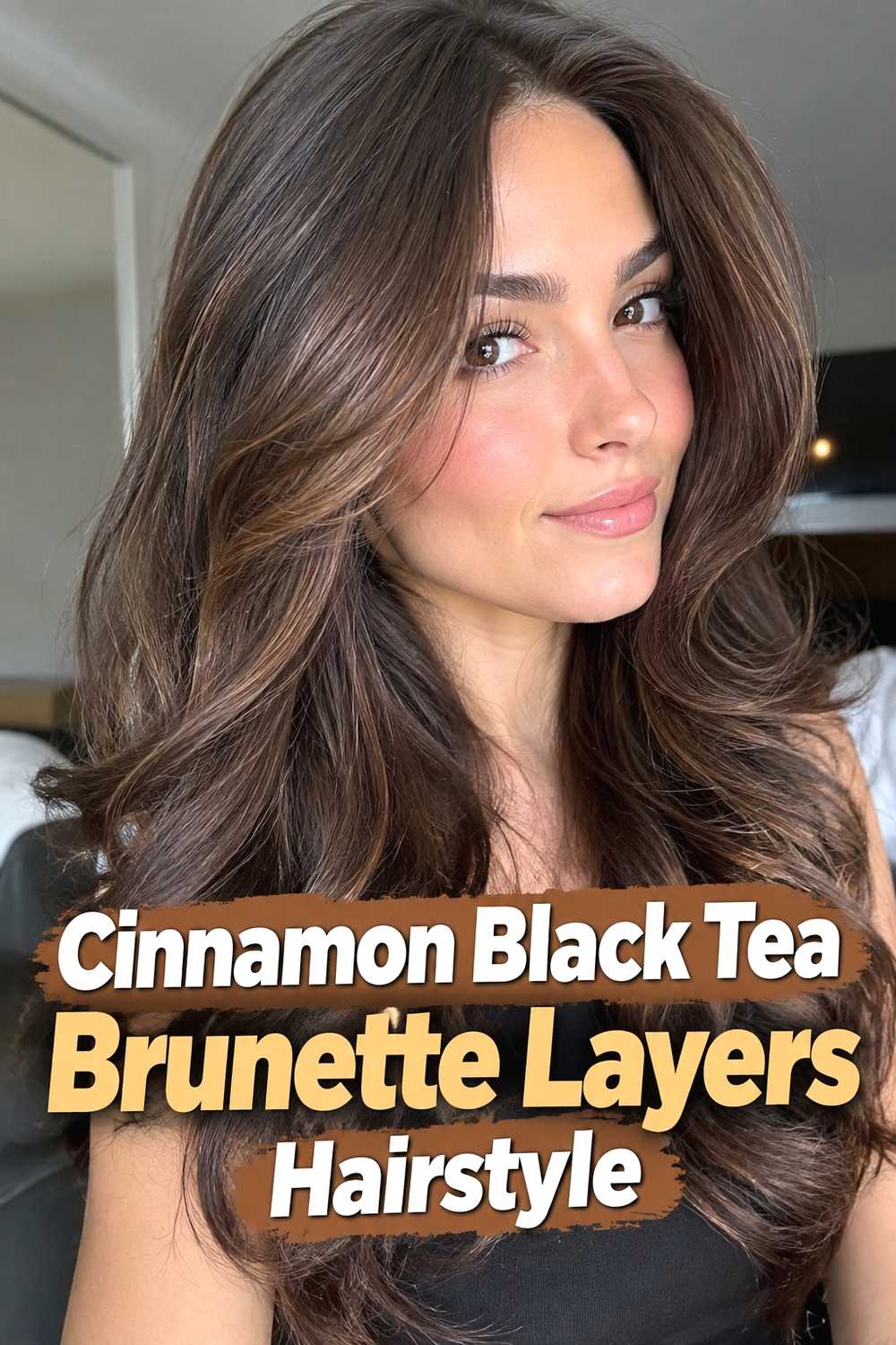 11. Cinnamon Black Tea Brunette Layers Hairstyle