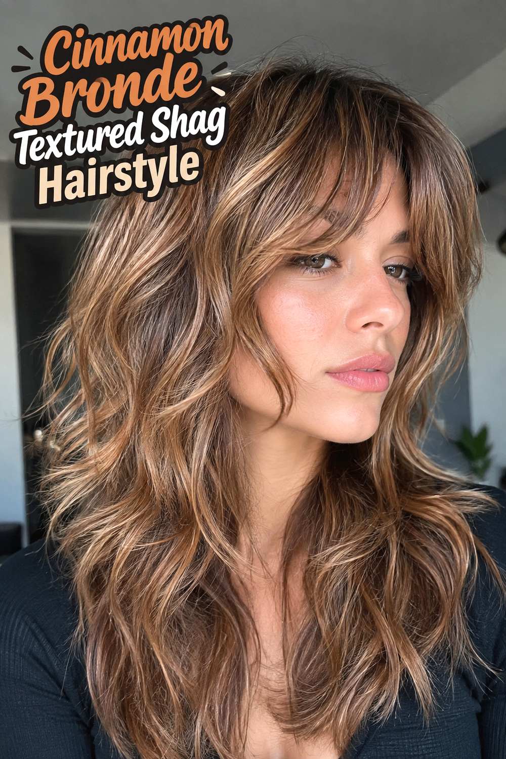 Cinnamon Bronde Textured Shag Hairstyle