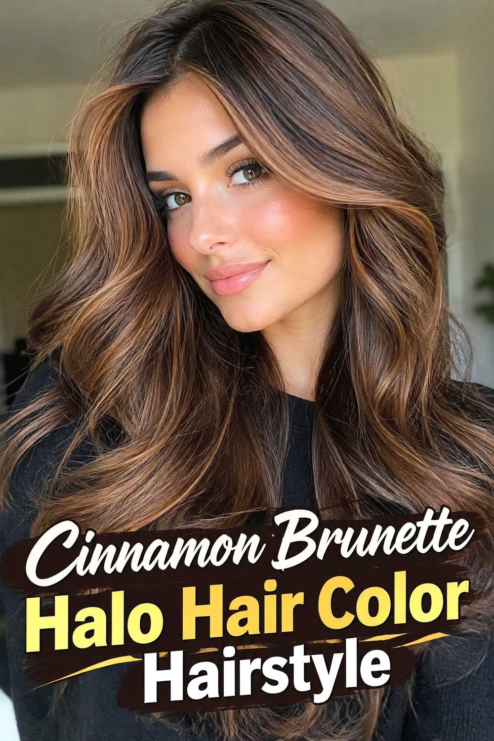 10. Cinnamon Brunette Halo Hair Color Hairstyle