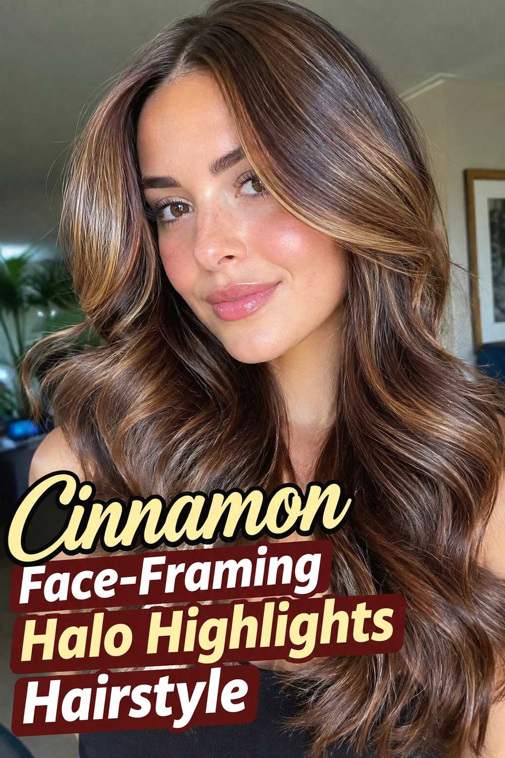8. Cinnamon Face Framing Halo Highlights Hairstyle