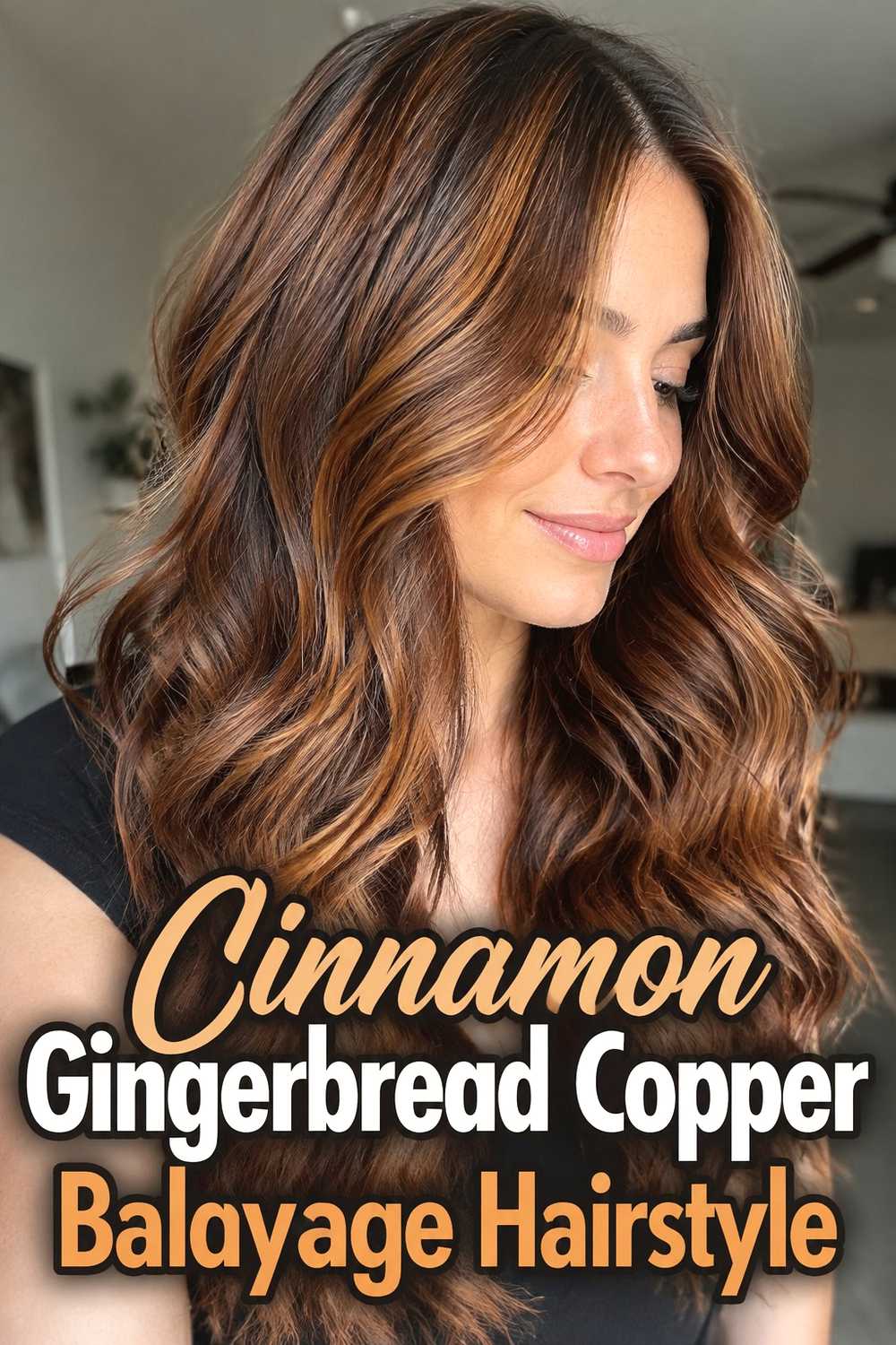 2. Cinnamon Gingerbread Copper Balayage Hairstyle