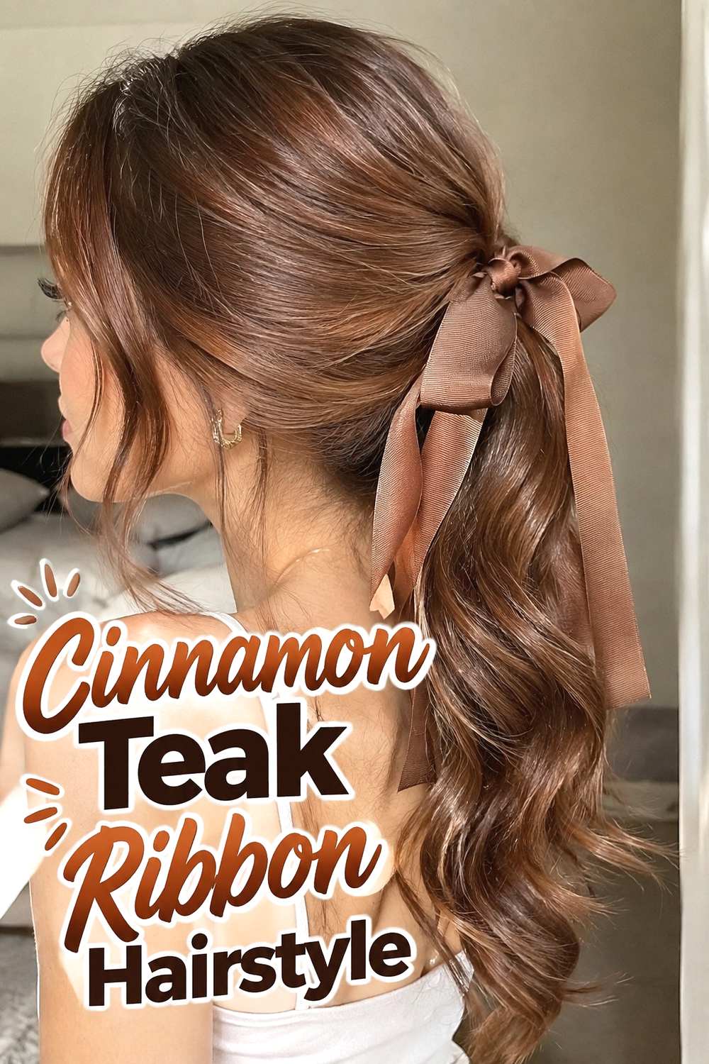 9. Cinnamon Teak Ribbon Hairstyle