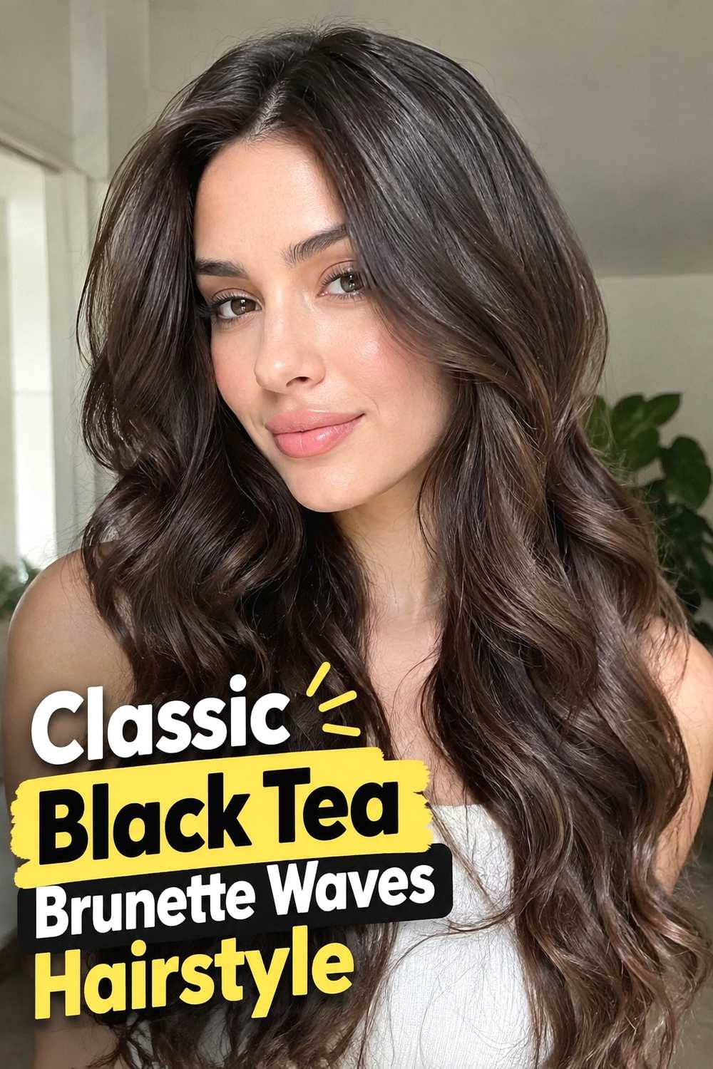 1. Classic Black Tea Brunette Waves Hairstyle