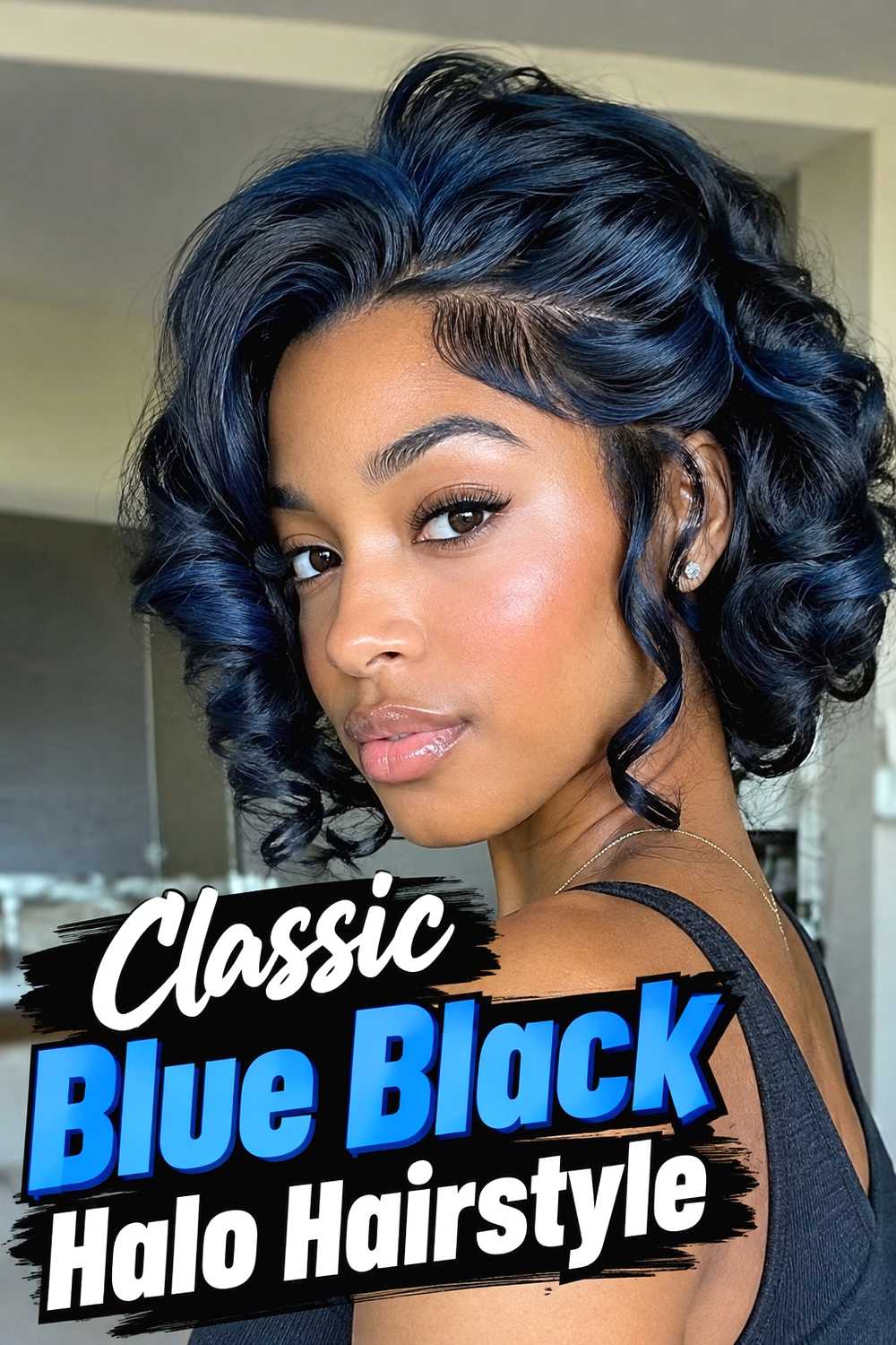 1. Classic Blue Black Halo Hairstyle