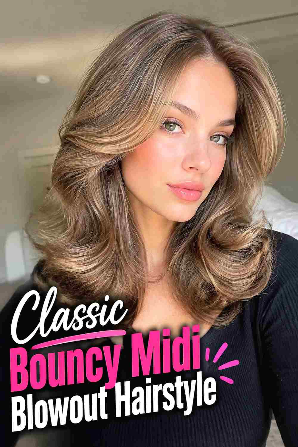 1. Classic Bouncy Midi Blowout Hairstyle