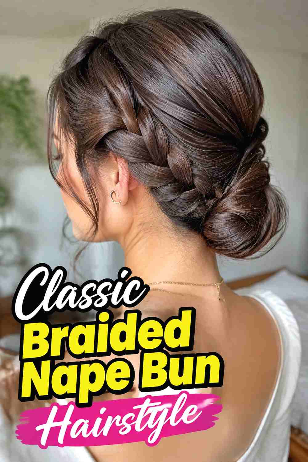 1. Classic Braided Nape Bun Hairstyle