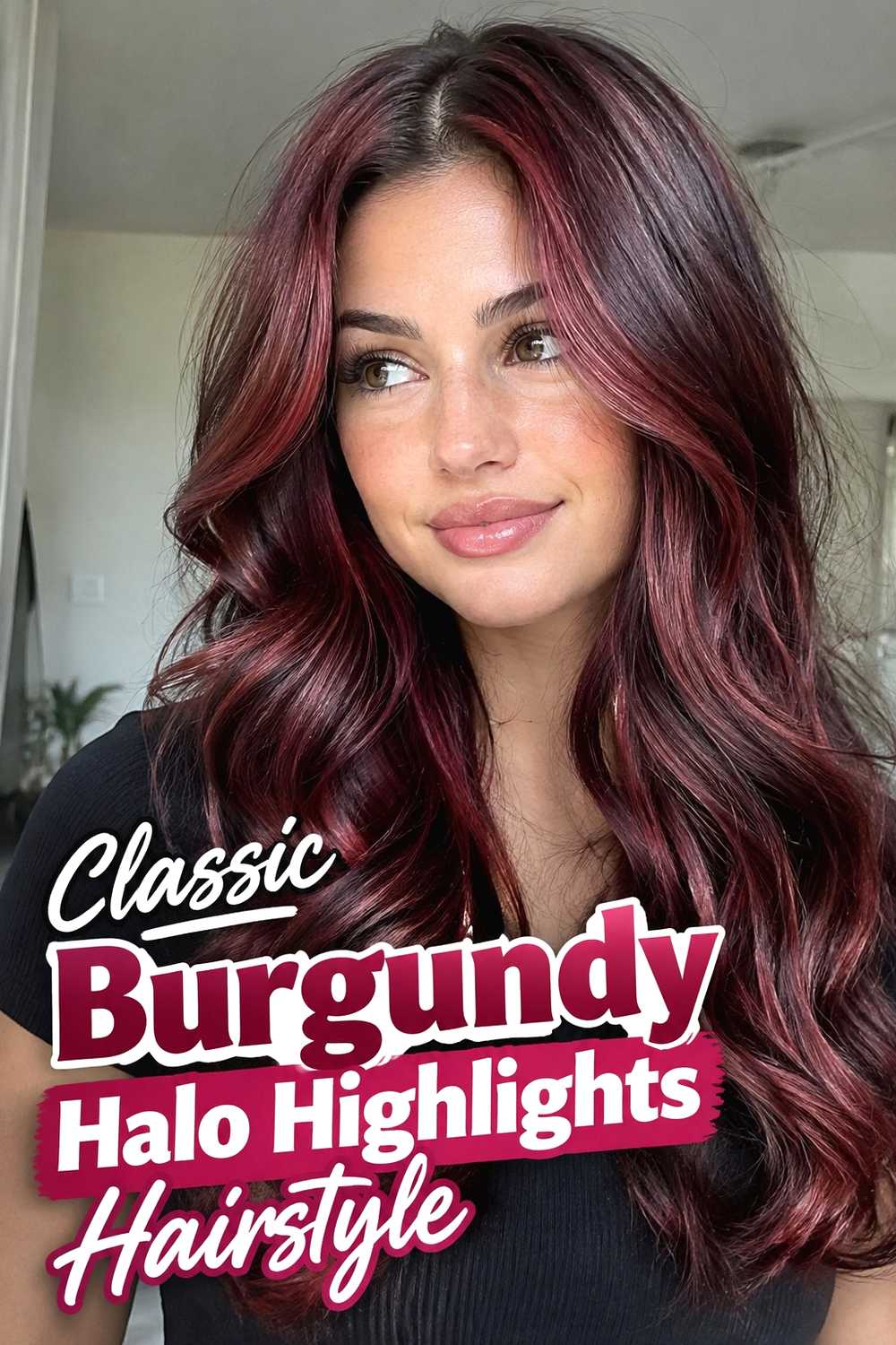1. Classic Burgundy Halo Highlights Hairstyle