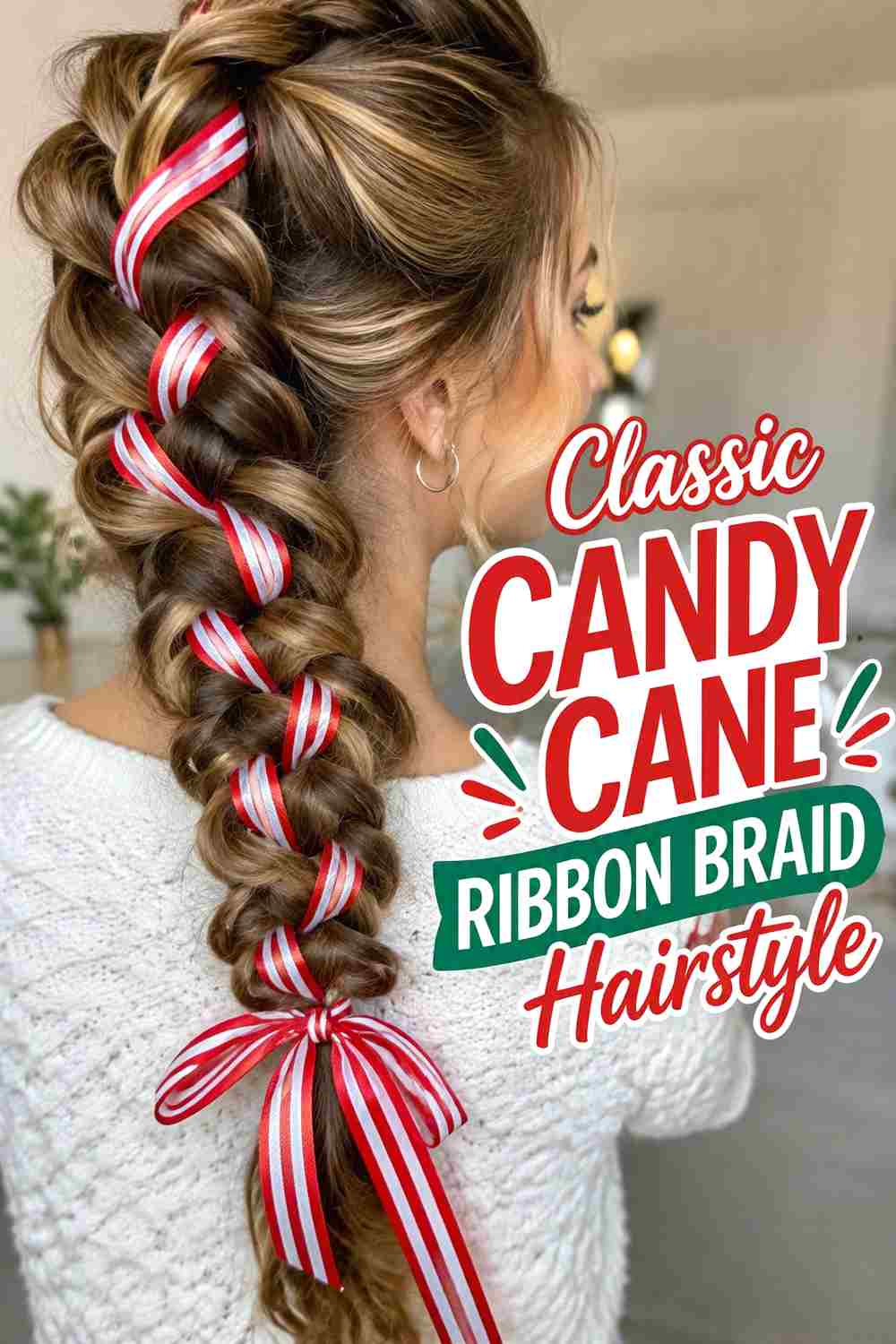 1. Classic Candy Cane Ribbon Braid Hairstyle