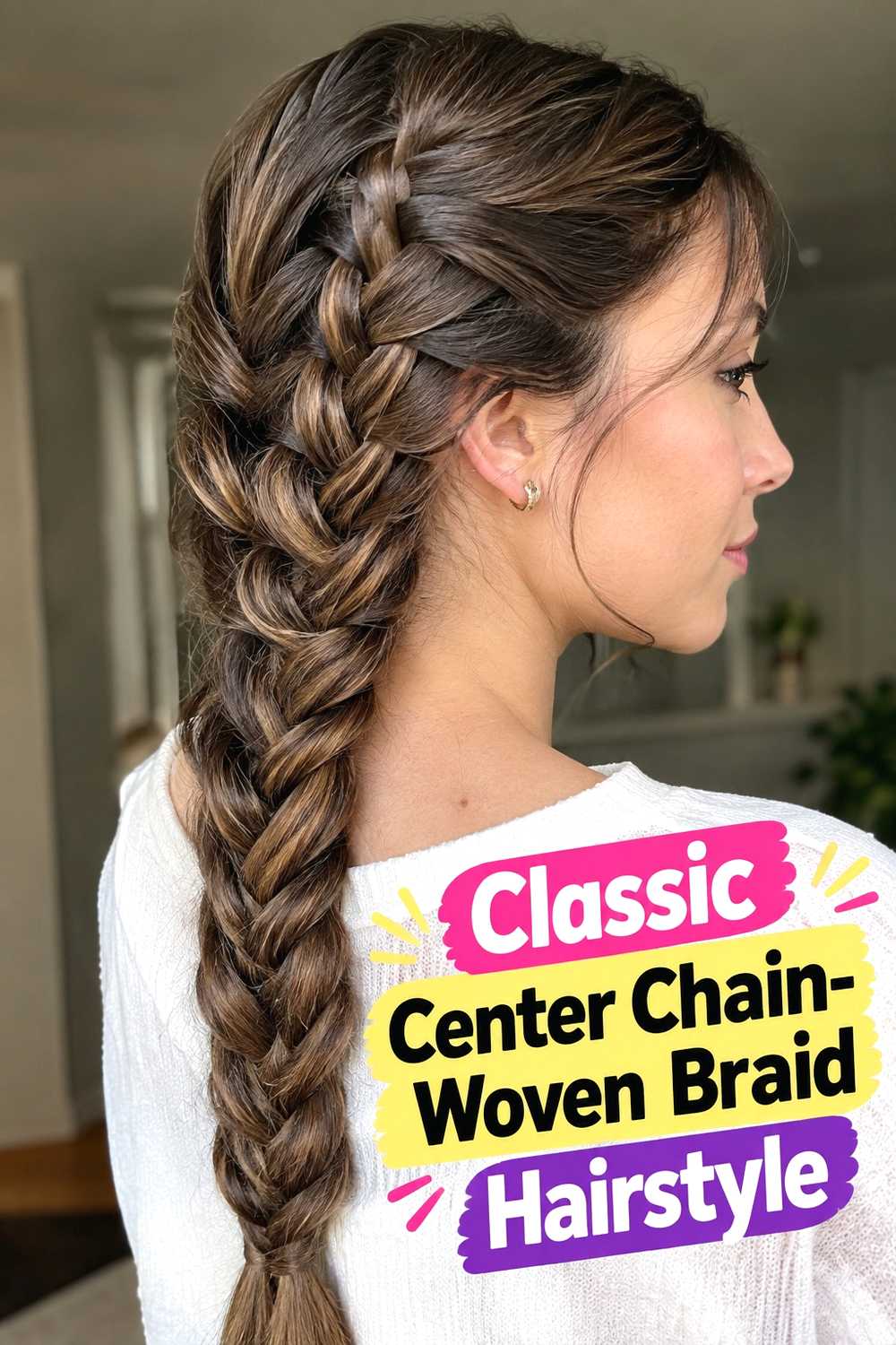 1. Classic Center Chain Woven Braid Hairstyle