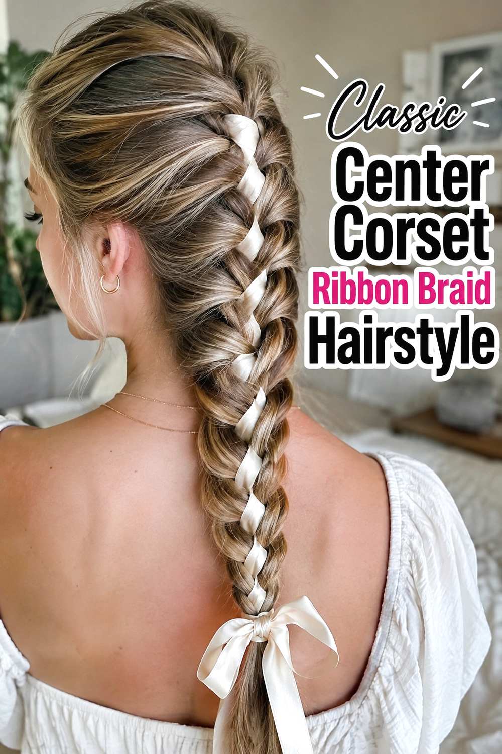 1. Classic Center Corset Ribbon Braid Hairstyle