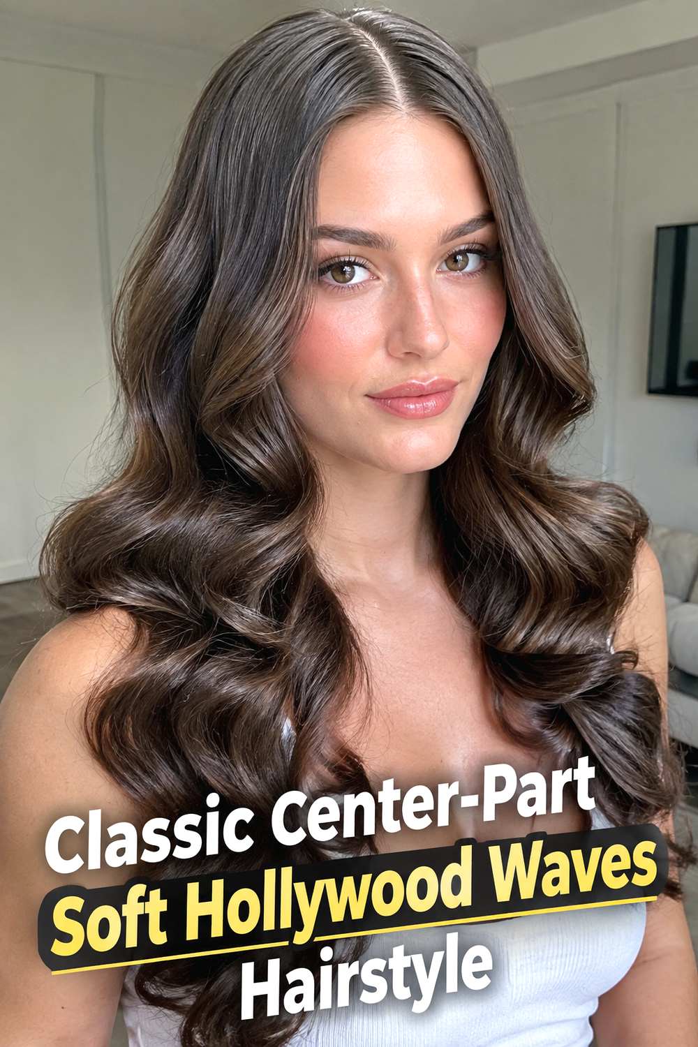 Classic Center-Part Soft Hollywood Waves Hairstyle