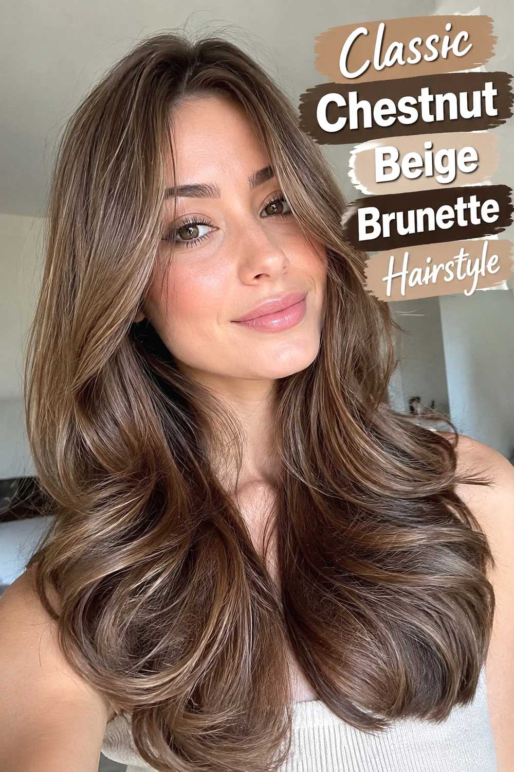 1. Classic Chestnut Beige Brunette Hairstyle