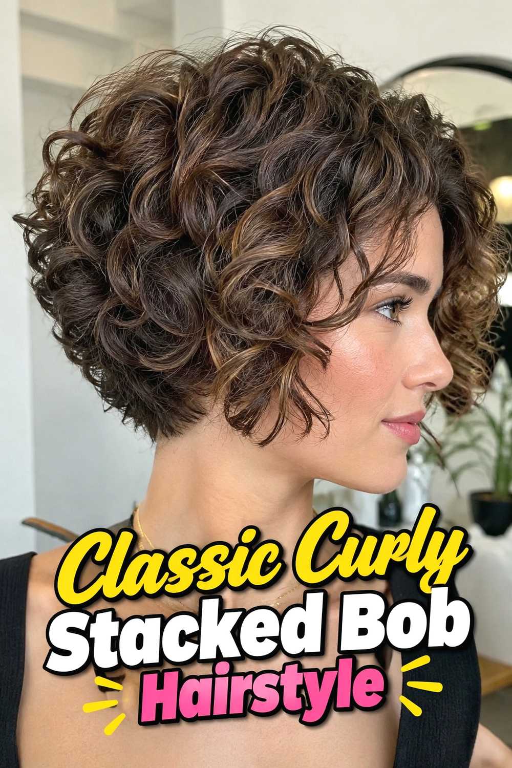 1. Classic Curly Stacked Bob Hairstyle