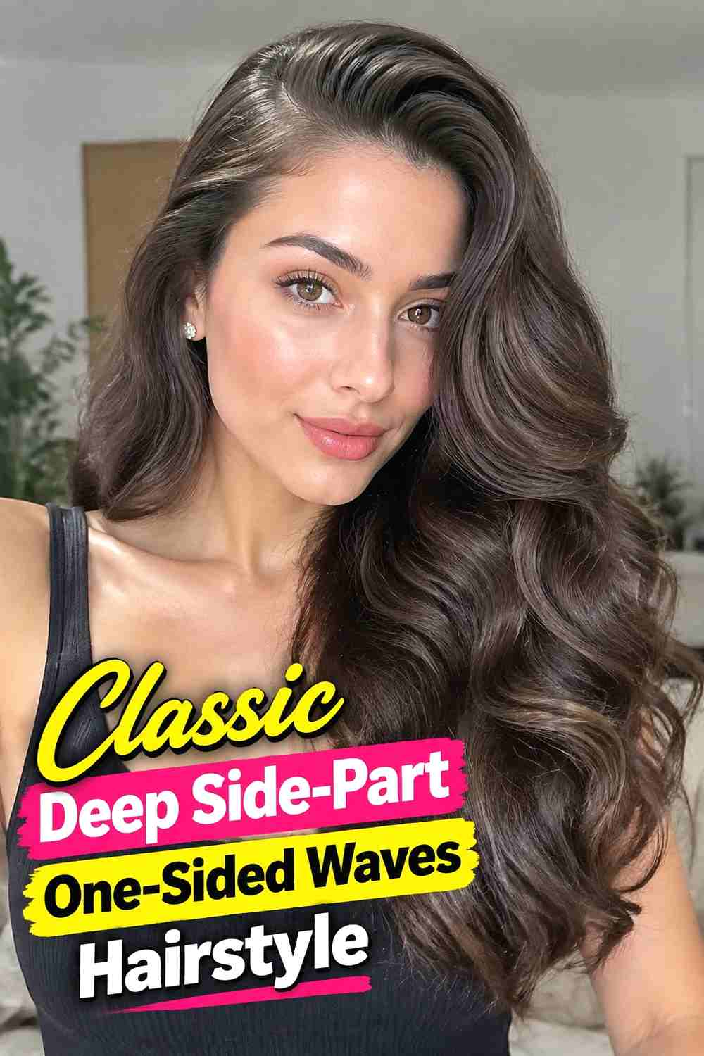 1. Classic Deep Side Part One Sided Waves Hairstyle
