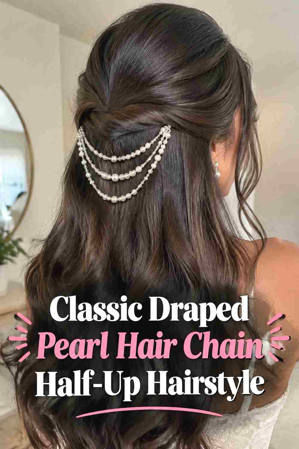 1. Classic Draped Pearl Hair Chain Half Up Hairstyle