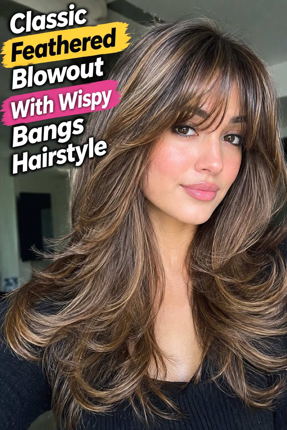 Classic Feathered Blowout With Wispy Bangs Hairstyle