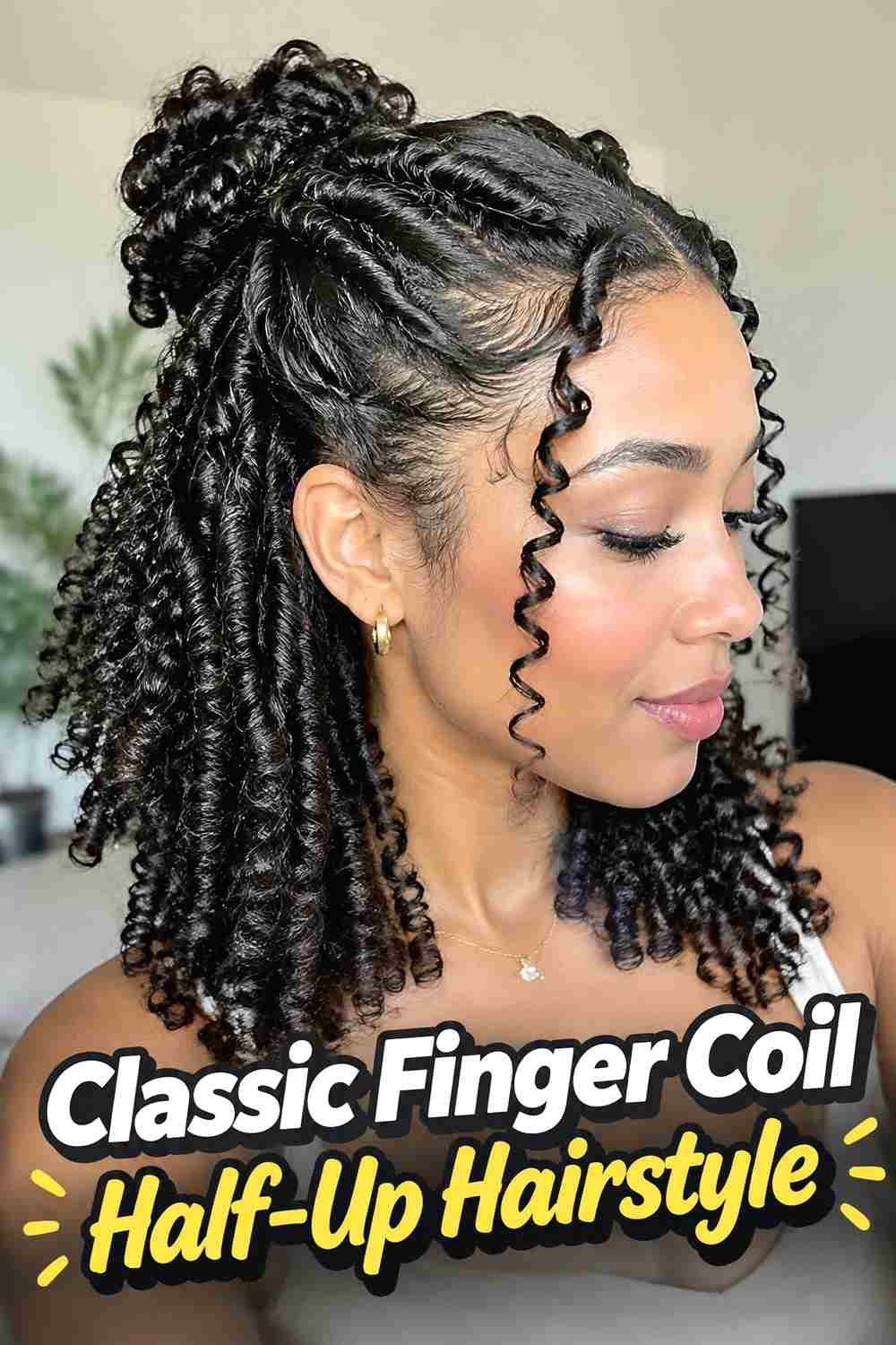 1. Classic Finger Coil Half Up Hairstyle