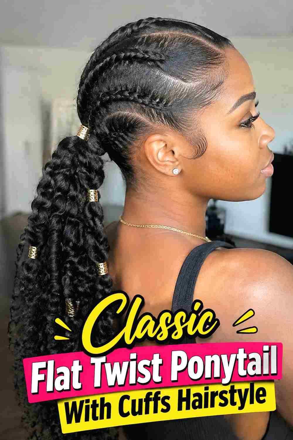 1. Classic Flat Twist Ponytail With Cuffs Hairstyle