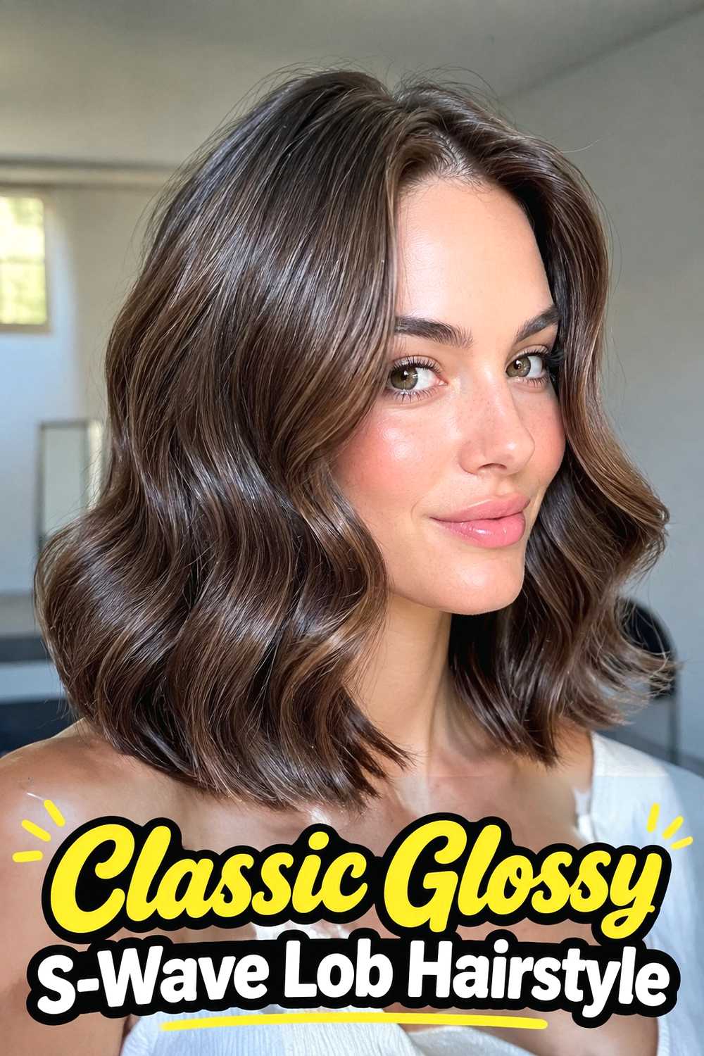 1. Classic Glossy S Wave Lob Hairstyle