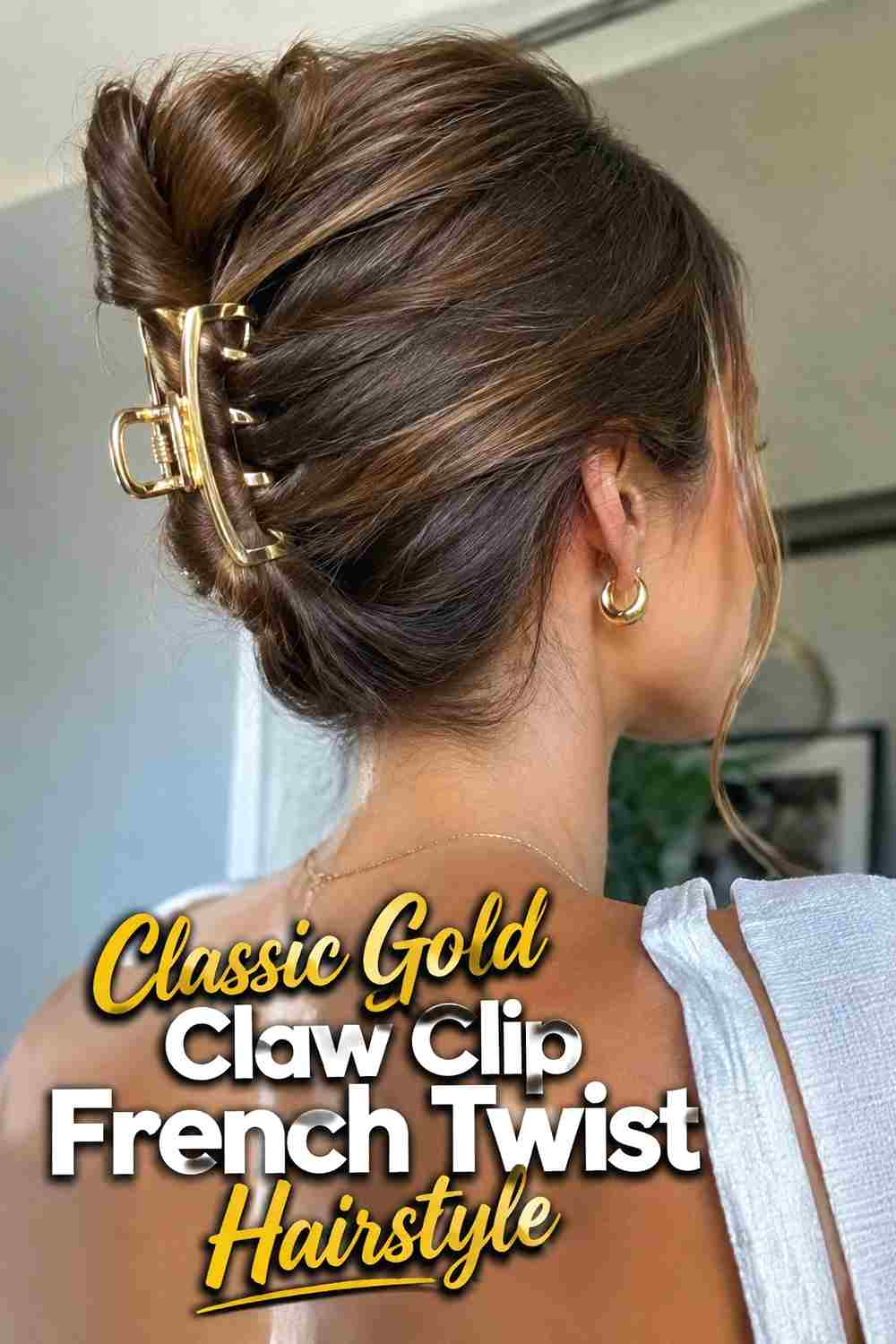 1. Classic Gold Claw Clip French Twist Hairstyle