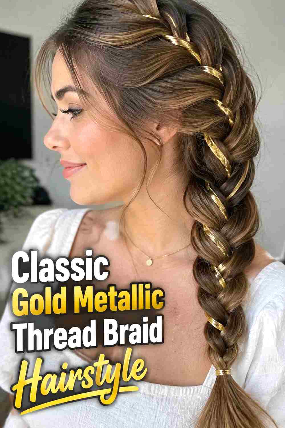 1. Classic Gold Metallic Thread Braid Hairstyle