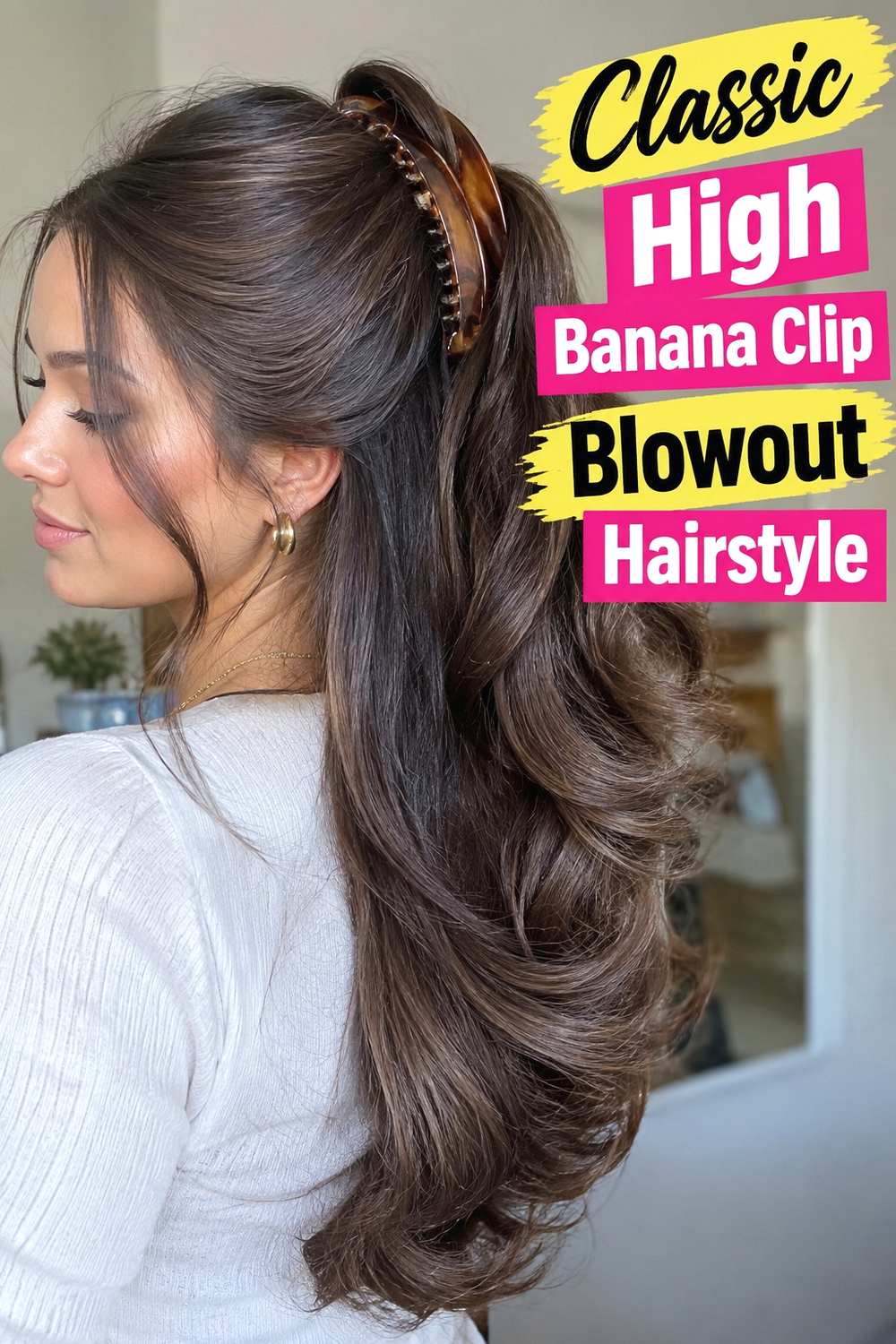 1. Classic High Banana Clip Blowout Hairstyle