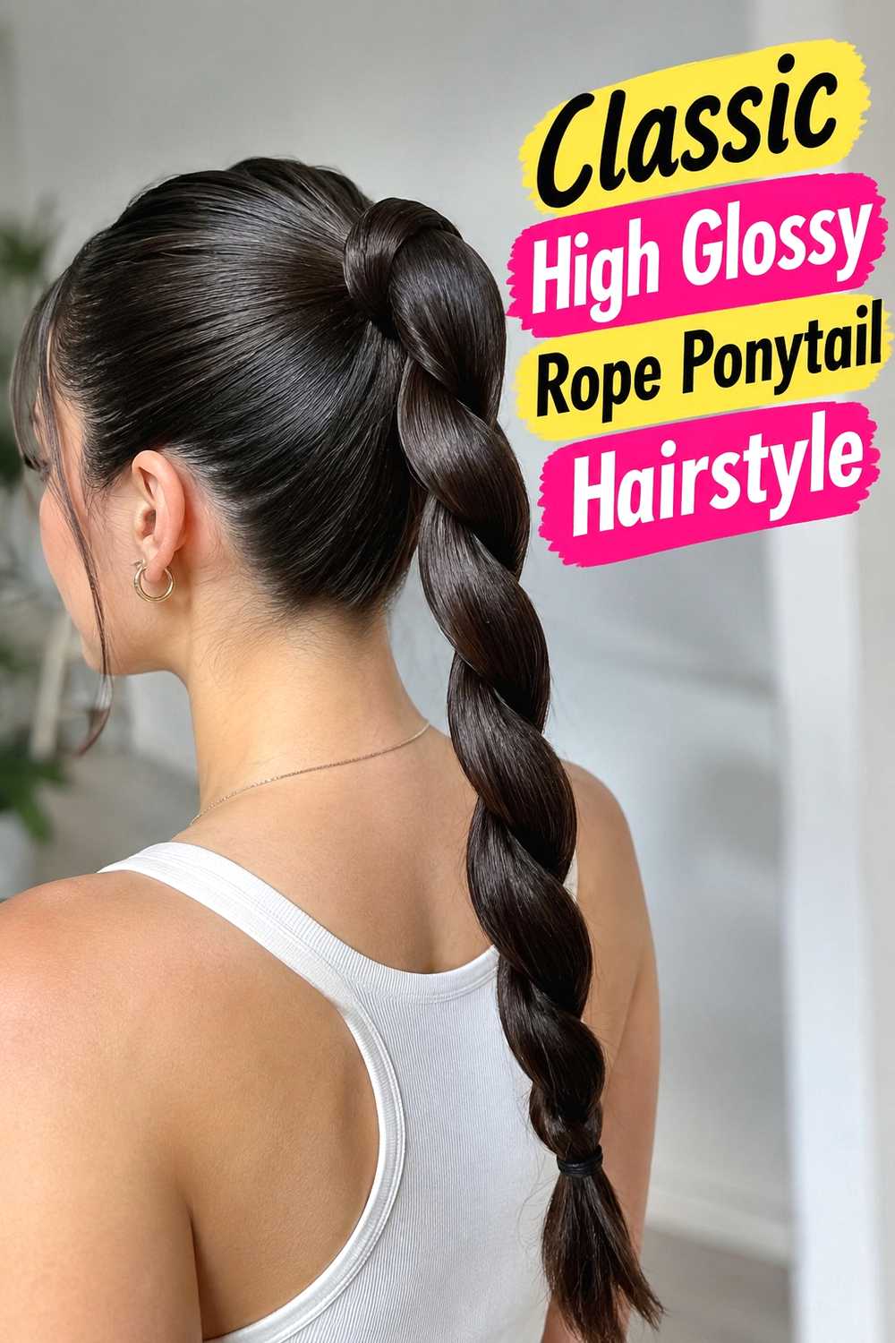 1. Classic High Glossy Rope Ponytail Hairstyle