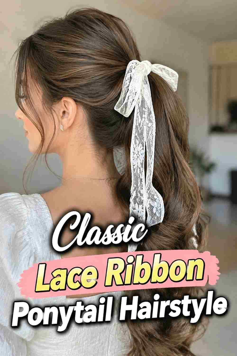 1. Classic Lace Ribbon Ponytail Hairstyle