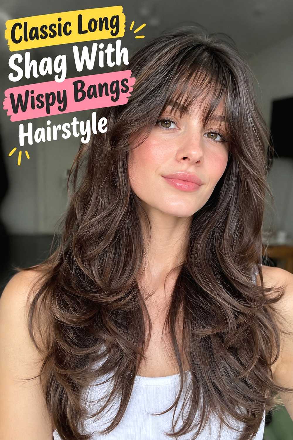 1. Classic Long Shag With Wispy Bangs Hairstyle