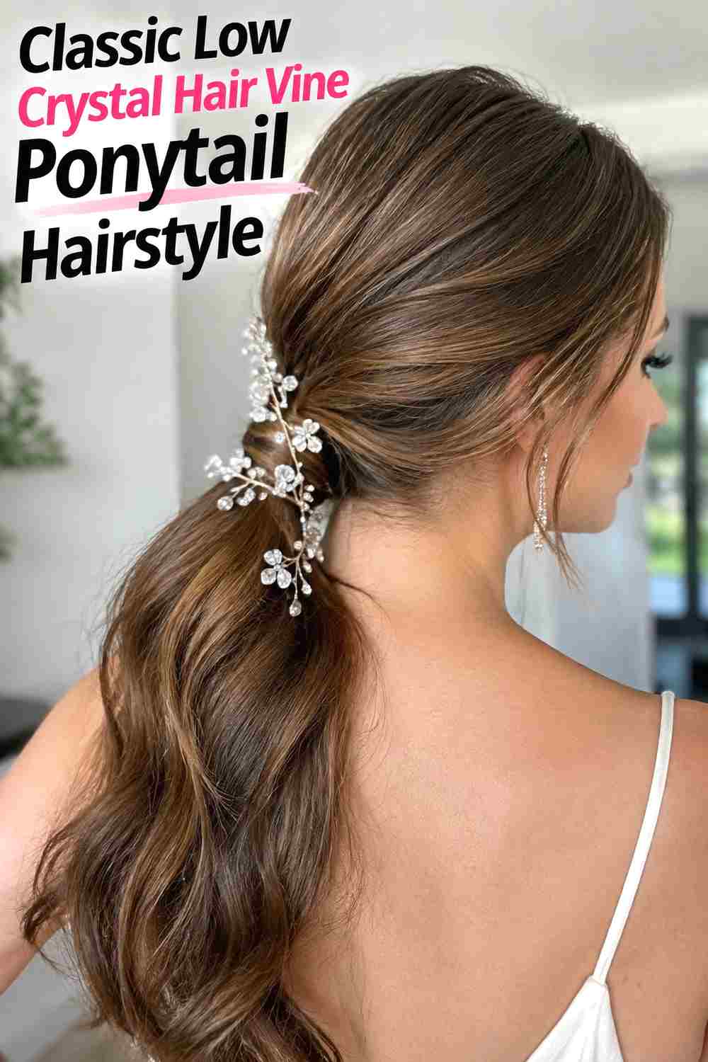 1. Classic Low Crystal Hair Vine Ponytail Hairstyle