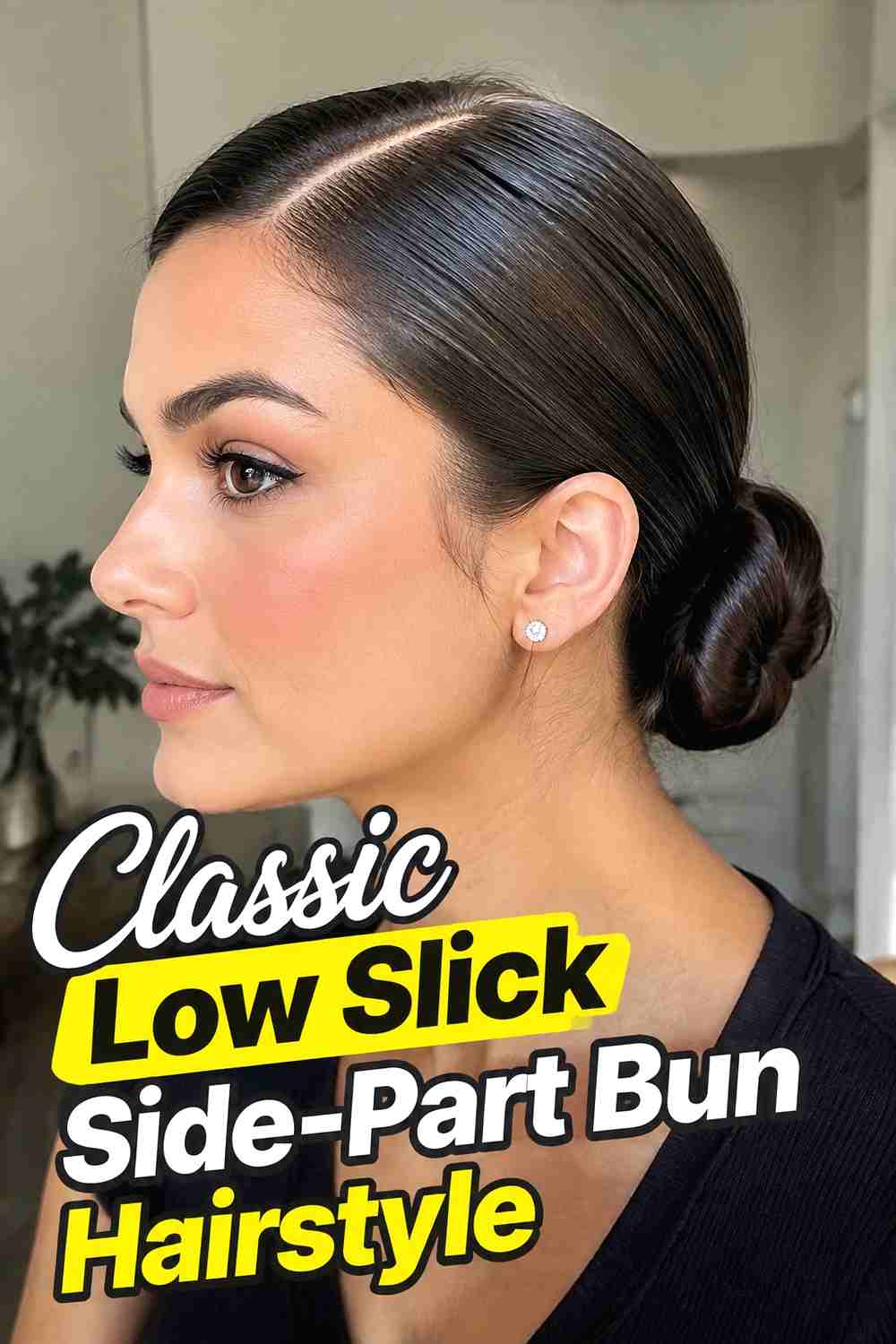1. Classic Low Slick Side Part Bun Hairstyle