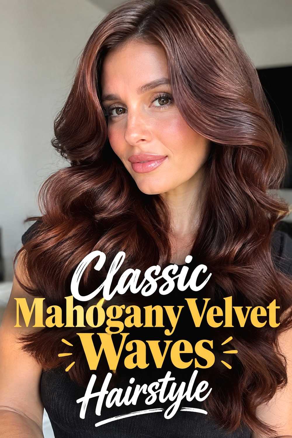 1. Classic Mahogany Velvet Waves Hairstyle