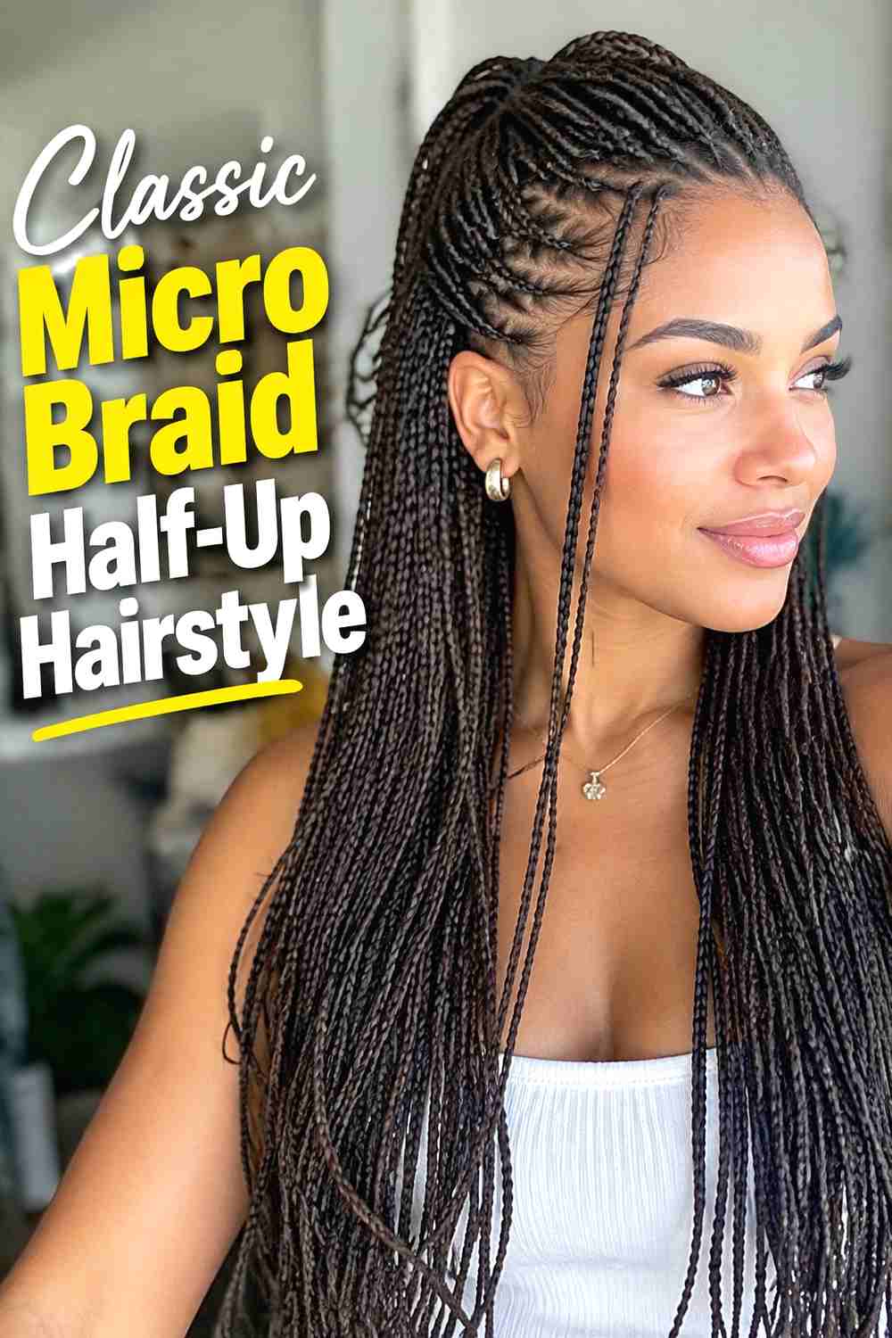 1. Classic Micro Braid Half Up Hairstyle