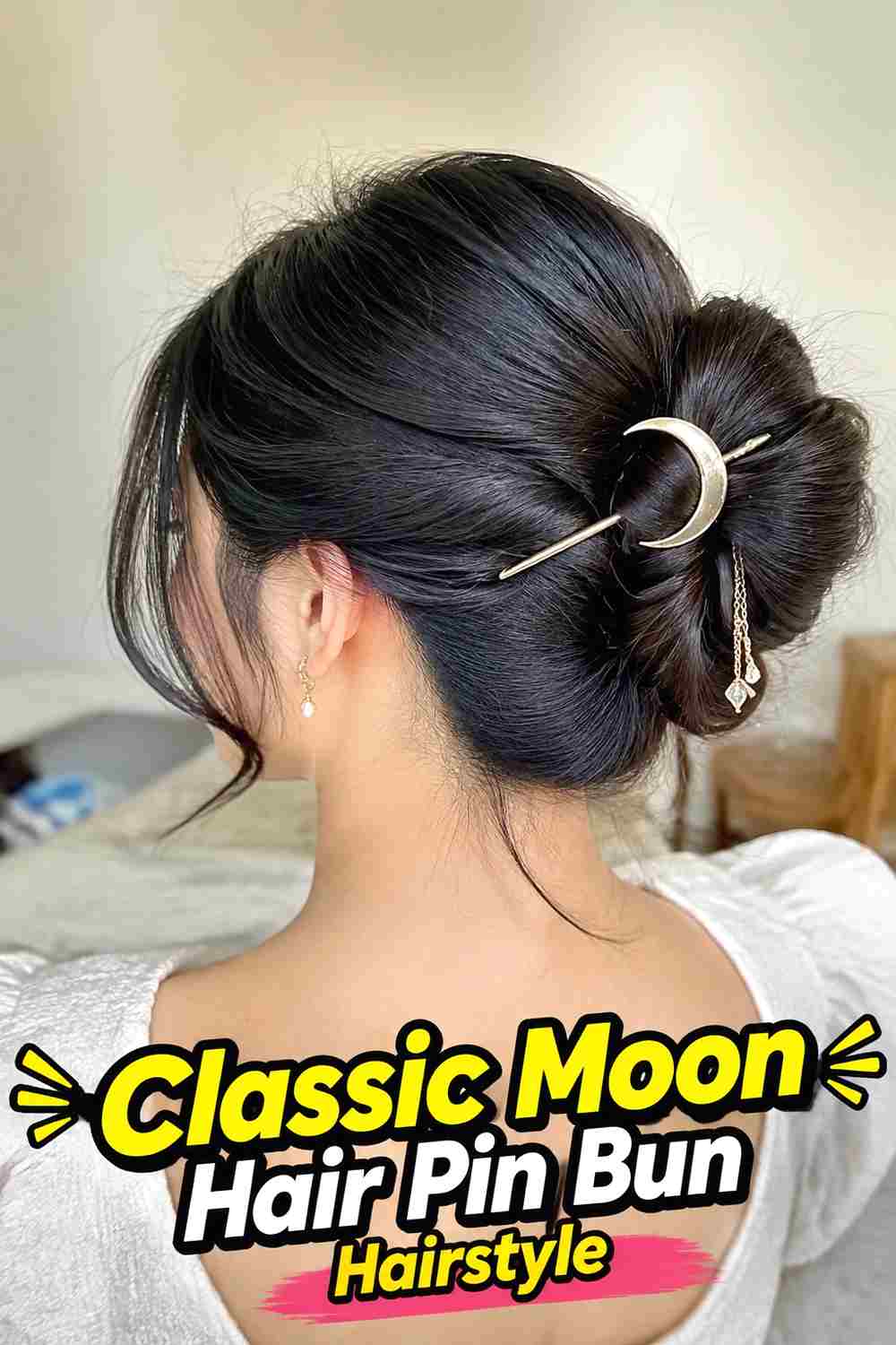 1. Classic Moon Hair Pin Bun Hairstyle