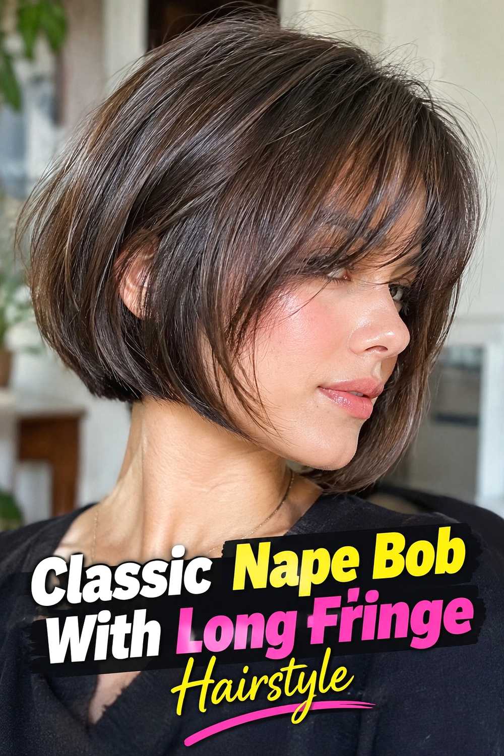 1. Classic Nape Bob With Long Fringe Hairstyle