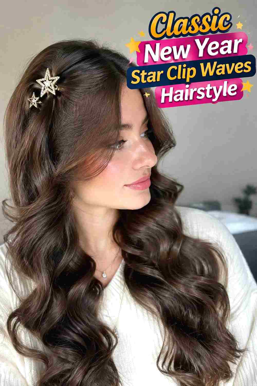 1. Classic New Year Star Clip Waves Hairstyle