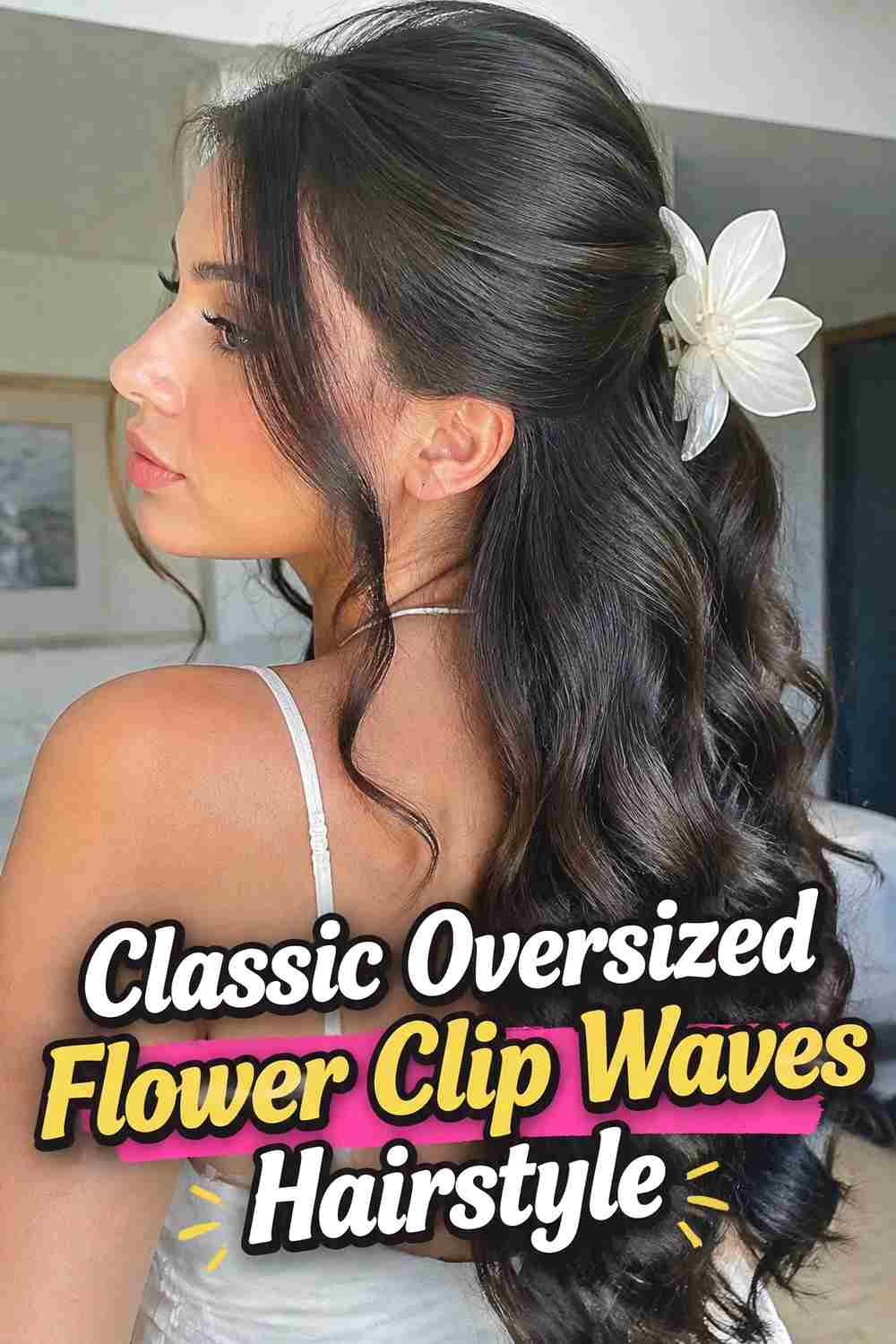 1. Classic Oversized Flower Clip Waves Hairstyle