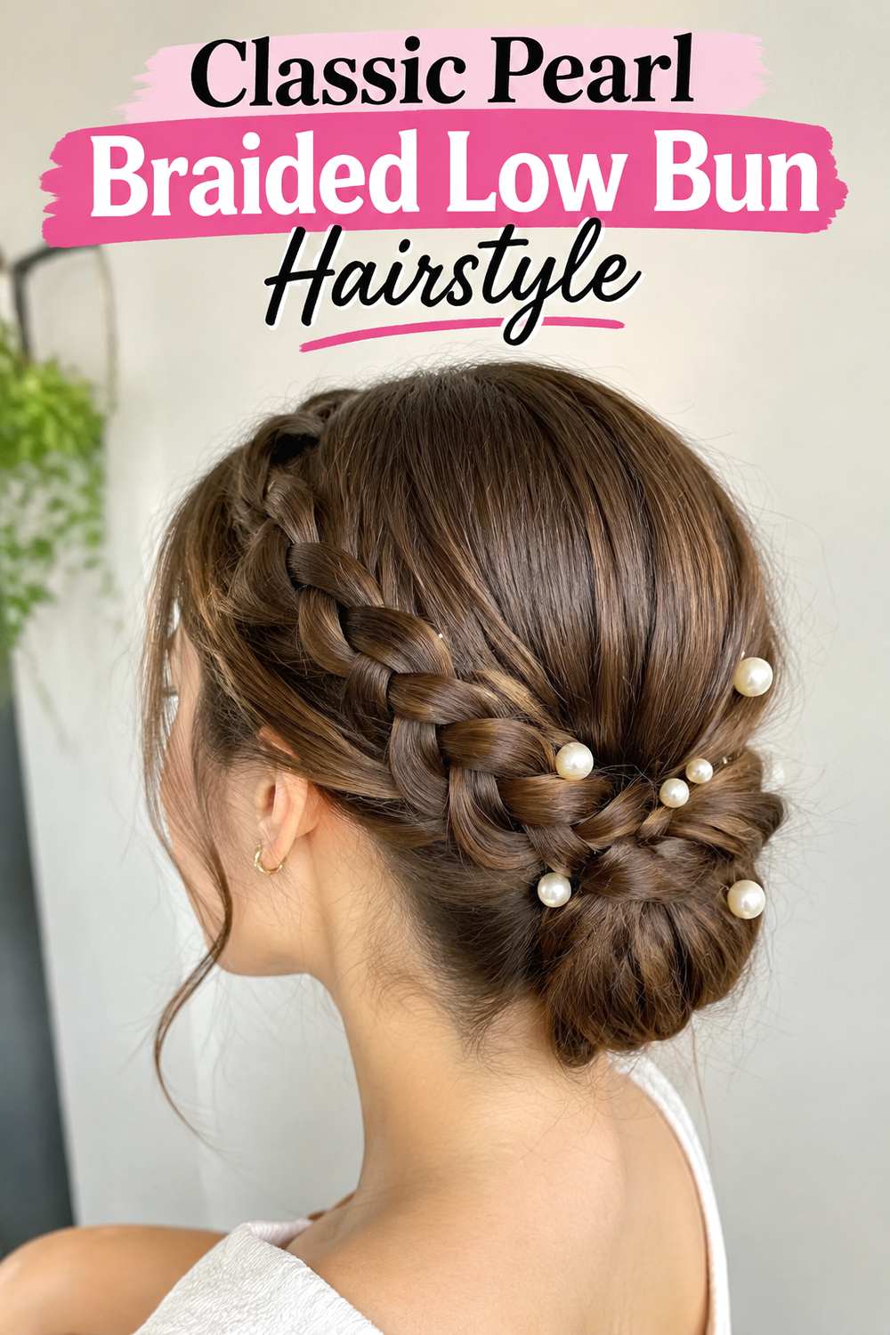 Classic Pearl Braided Low Bun Hairstyle