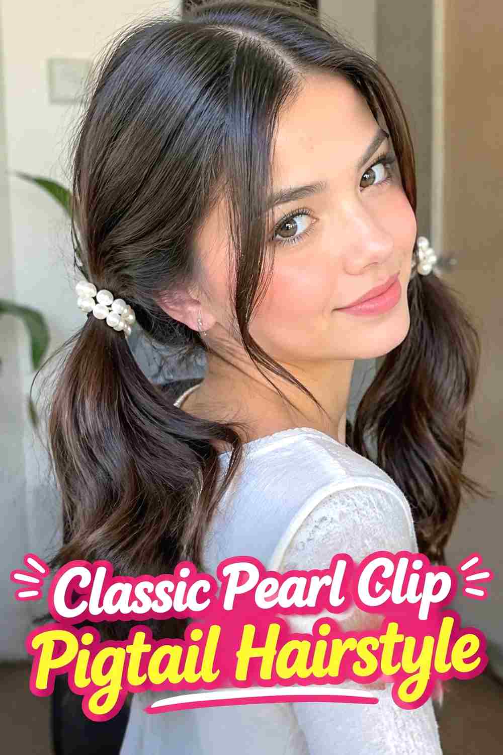 1. Classic Pearl Clip Pigtail Hairstyle