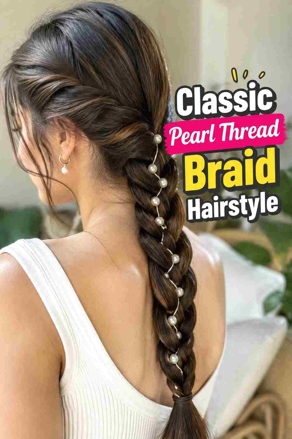 1. Classic Pearl Thread Braid Hairstyle