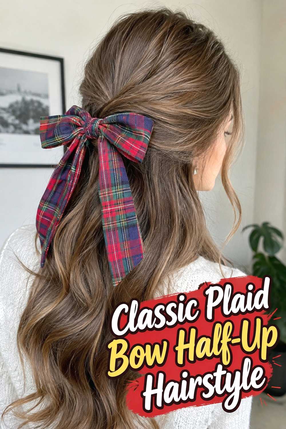 1. Classic Plaid Bow Half Up Hairstyle