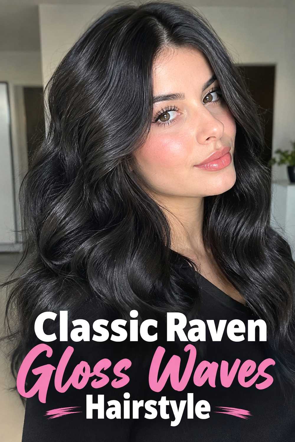1. Classic Raven Gloss Waves Hairstyle